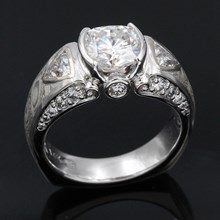 Elegant White Mokume Carved Curls Engagement Ring